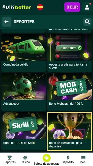 Bono de bienvenida de apuestas deportivas Spinbetter ES