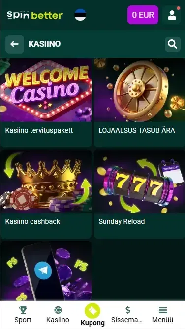 Spinbetter Eesti kasiino jooksvad boonused