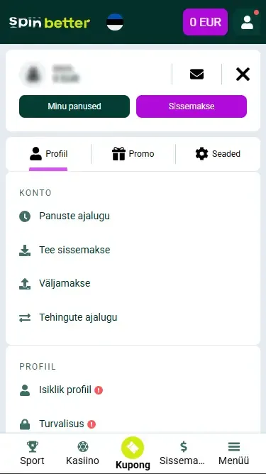 Spinbetter EE konto