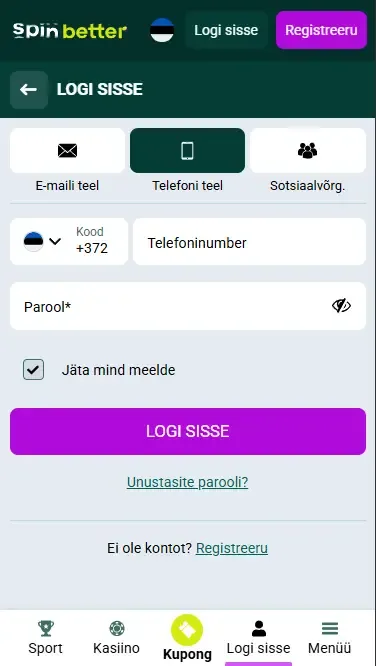 Spinbetter Eesti sisselogimine telefoninumbriga