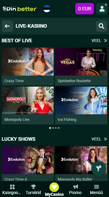 Spinbetter Eesti: Live-kasiino
