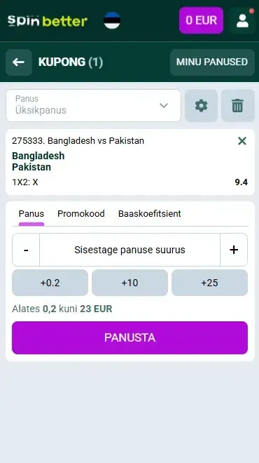 Spinbetter Eesti: kriketi kihlveokupong