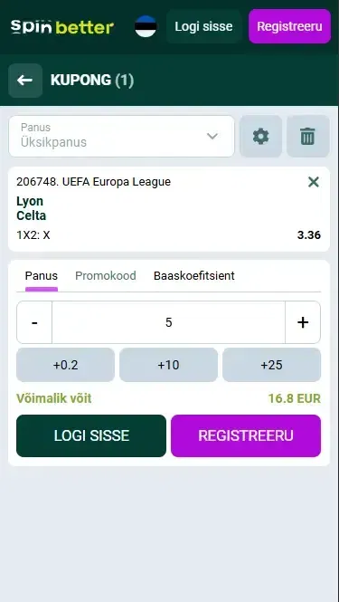 Alusta panustamist Spinbetteris Eestis