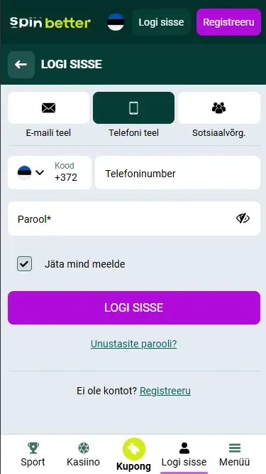 Spinbetter Saksamaa sisselogimine telefoninumbriga