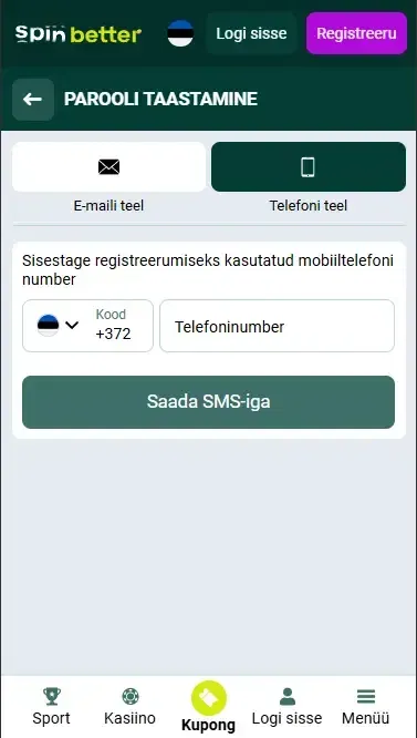 Parooli taastamine telefoninumbri kaudu