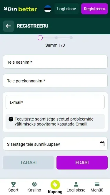 Anmeldung bei Spinbetter Deutschland per E-Mail