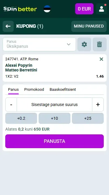 Spinbetter Eesti kihlveokviitung