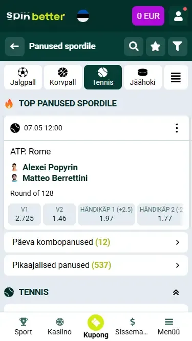 Spinbetter Eesti tenniseüritused