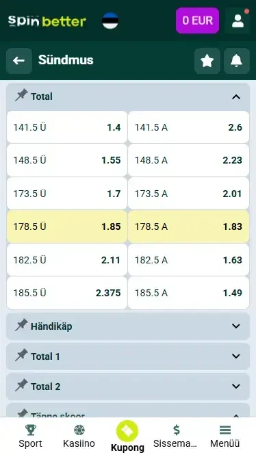 Spinbetter Eesti võrkpalli kokku ja handicap