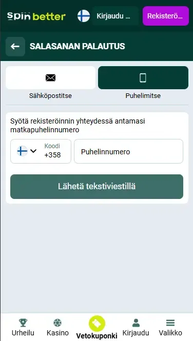 Salasanan palautus puhelinnumerolla