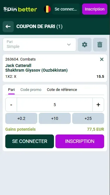 Ticket de pari boxe Spinbetter