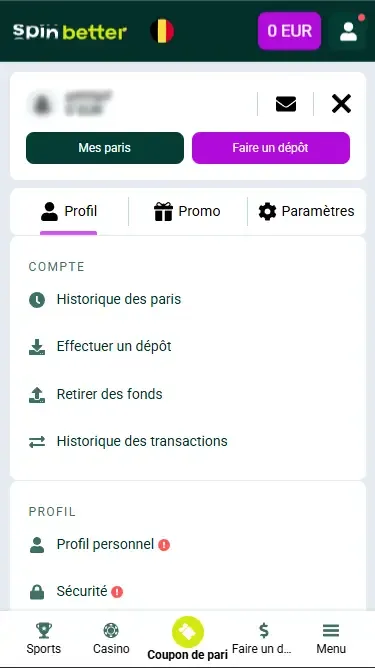 Compte Spinbetter BE