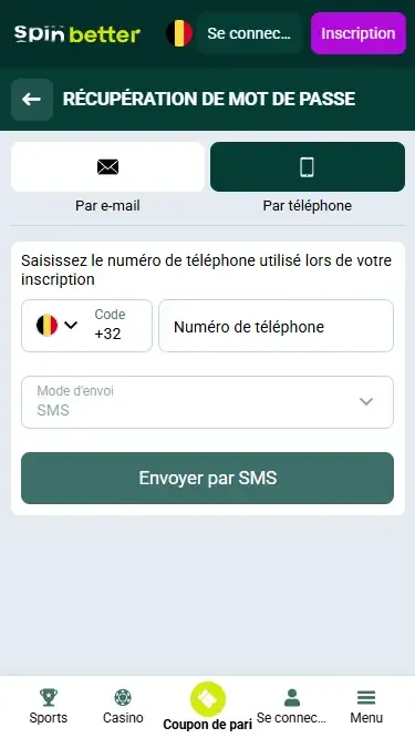 Récupération du mot de passe par numéro de téléphone