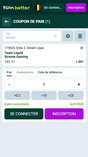 Spinbetter Belgique : Coupon de pari eSport