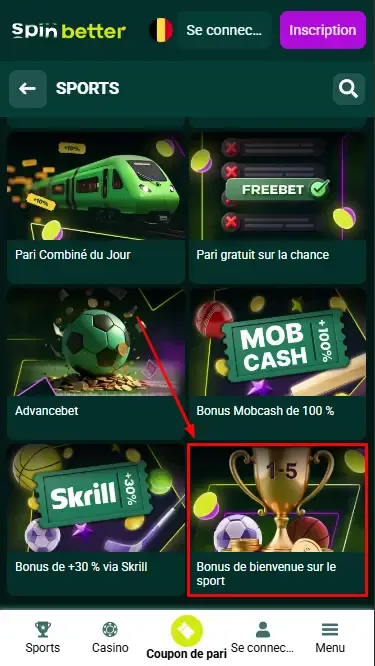 Bonus de bienvenue Spinbetter Belgique