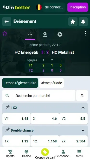 Fonctionnalités de paris en direct Spinbetter Belgique