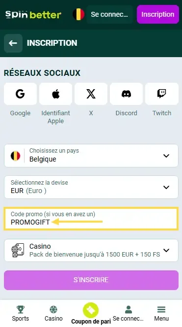 Code promo Spinbetter Belgique