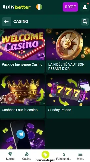 Bonus casino en cours Spinbetter Côte d'Ivoire
