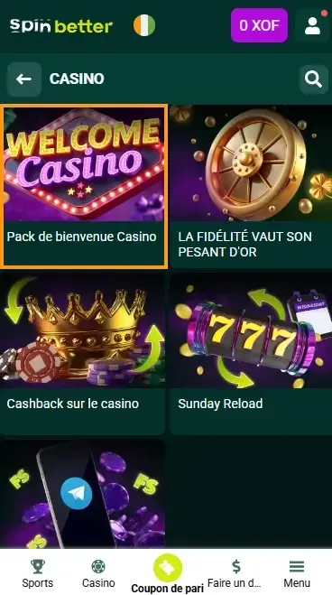 Spinbetter Côte d'Ivoire : Bonus de bienvenue Casino