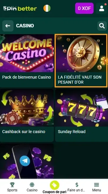 Offres de bonus Spinbetter