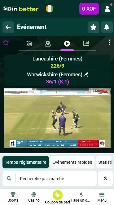 Spinbetter Côte d'Ivoire Paris en direct sur le cricket
