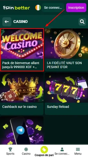 Bonus de bienvenue du casino pour les joueurs ivoiriens