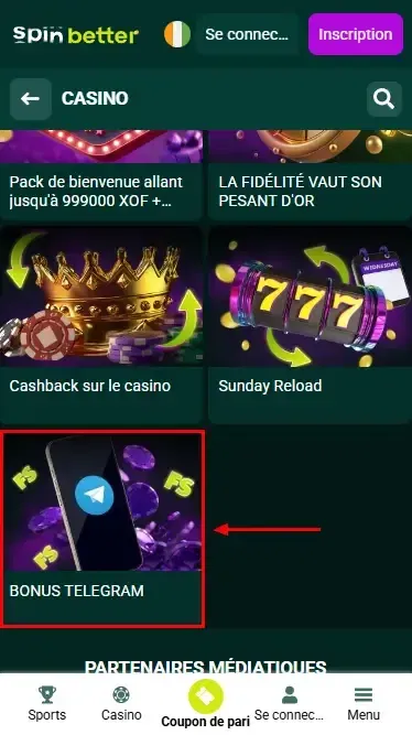 Promotion Telegram sur Spinbetter Côte d'Ivoire