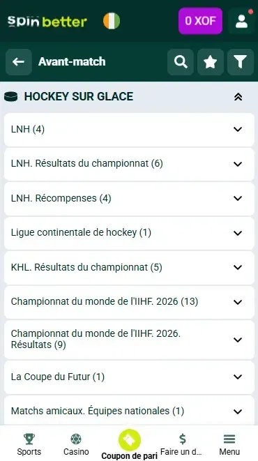 Événements de hockey Spinbetter Côte d'Ivoire