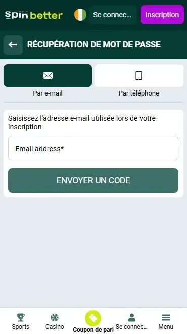 Récupération du mot de passe par e-mail en Côte d'Ivoire