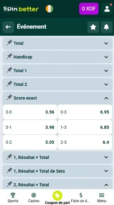 Spinbetter Côte d'Ivoire Score exact (Volleyball)