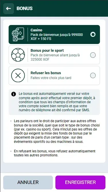 Bonus de bienvenue Spinbetter en Côte d'Ivoire