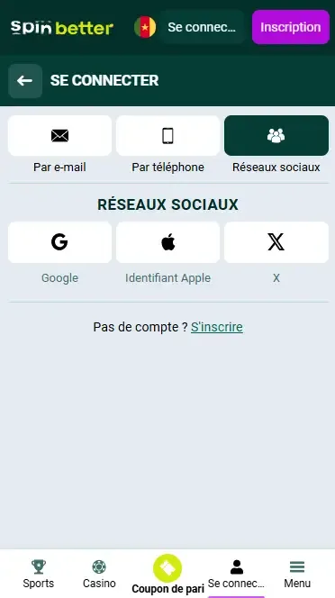 Connectez-vous à Spinbetter Cameroun via les réseaux sociaux
