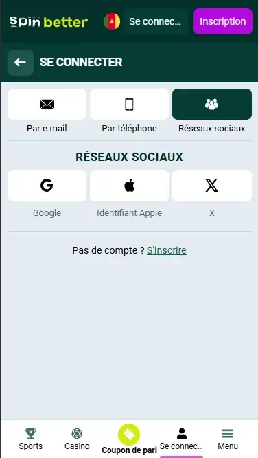 Connexion Spinbetter Cameroun via réseaux sociaux