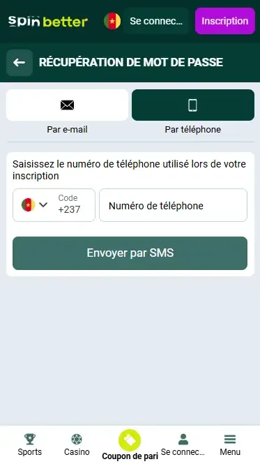 Récupération du mot de passe par numéro de téléphone