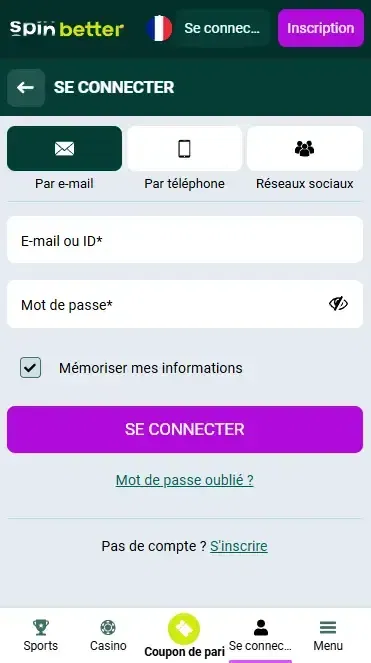 Connexion à Spinbetter France via e-mail