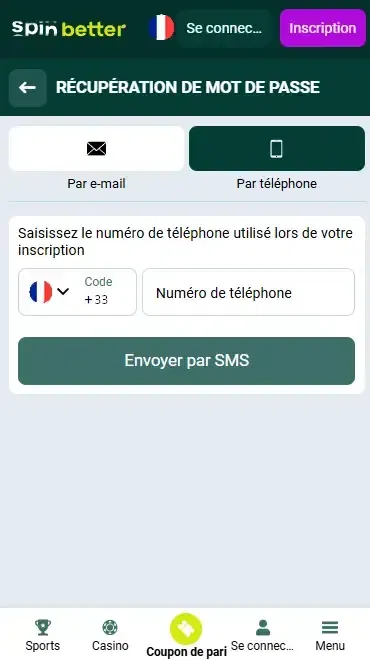 Récupération du mot de passe par numéro de téléphone