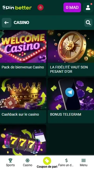 Bonus casino Spinbetter en cours au Maroc