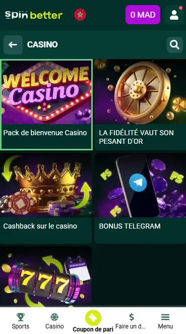 Spinbetter Maroc : Bonus de bienvenue Casino