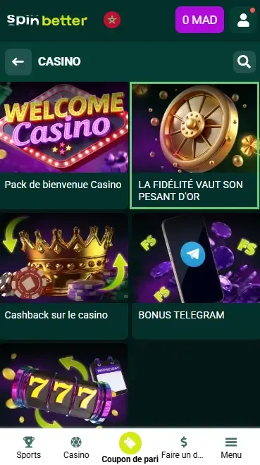 Offres de bonus Spinbetter
