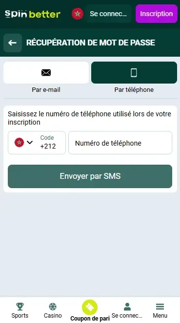 Récupération du mot de passe par numéro de téléphone