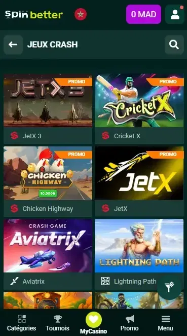 Spinbetter Maroc : Jeux Crash