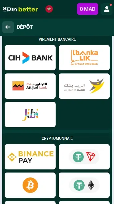 Spinbetter Maroc : Options de dépôt