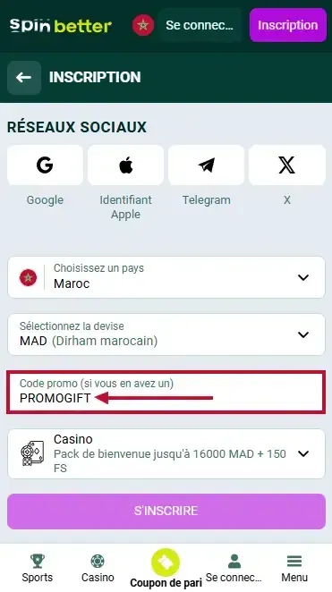 Code promo Spinbetter Maroc