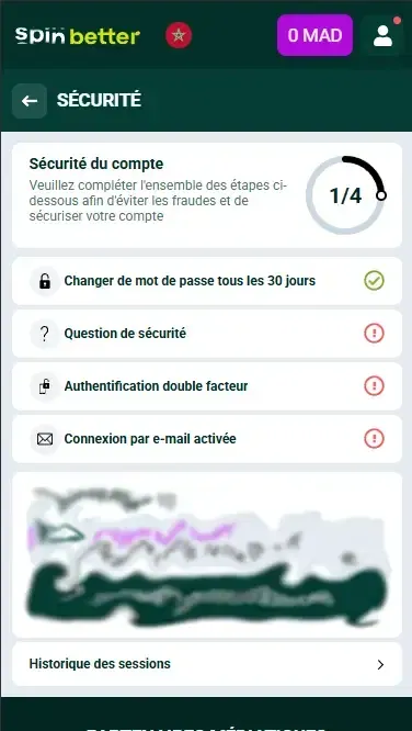 Spinbetter Maroc : Protection du compte