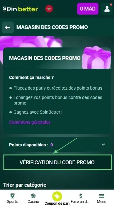 Spinbetter Maroc : Vérification du code promo