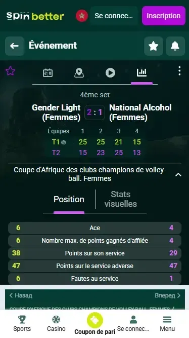 Spinbetter Maroc Paris en direct Volleyball