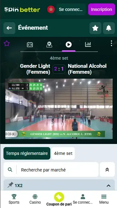 Spinbetter Maroc : diffusion en direct de matchs de volley-ball
