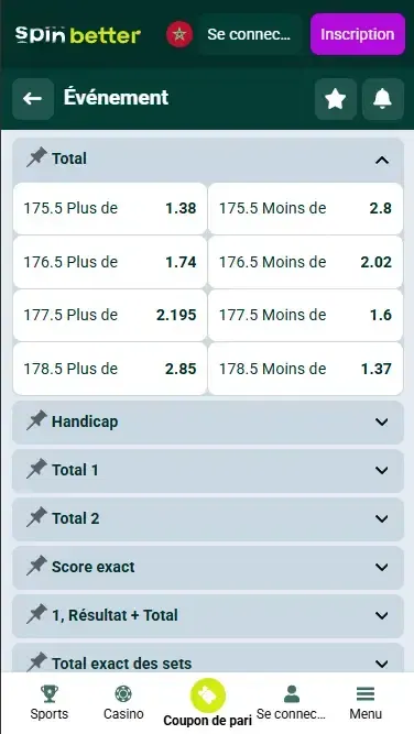 Spinbetter Maroc Volleyball Totaux et Handicap