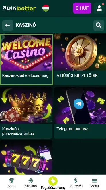Spinbetter Magyarország: Kaszinó üdvözlő bónusz