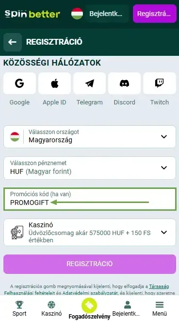 Spinbetter Magyarország promóciós kód